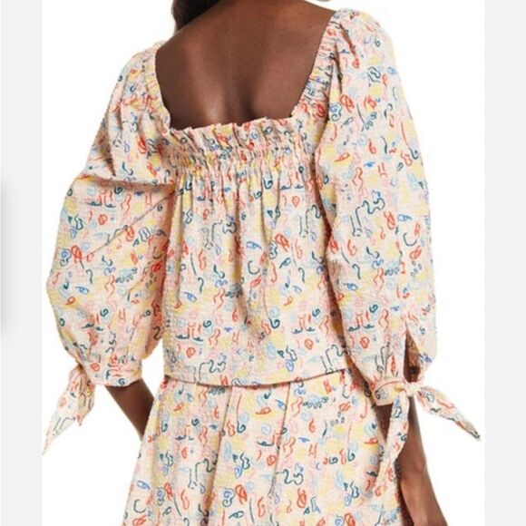 Nordstrom By Cristina Martinez Poet Print Textured Top Cottage Core Boho Modern - Picture 3 of 12